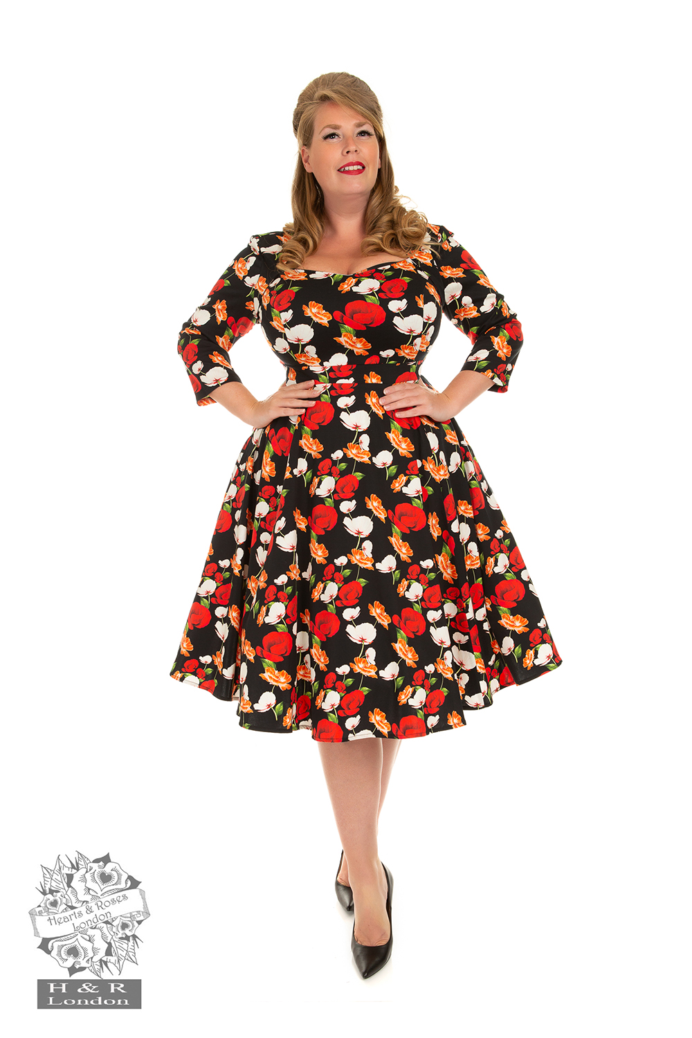 Delia Floral Swing Dress In Plus Size Hearts And Roses London 